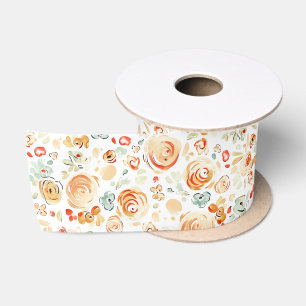 Ruban En Satin Fleurs fantaisistes dessinées à la main, teintes t