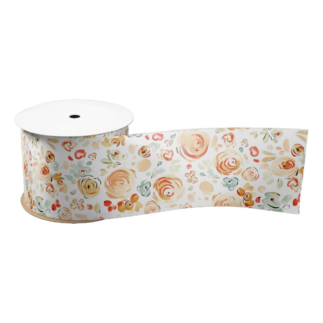 Ruban En Satin Fleurs fantaisistes dessinées à la main, teintes t (Bobine)