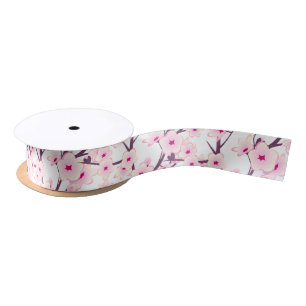 Ruban En Satin Fleurs florales de cerisier rose blanc