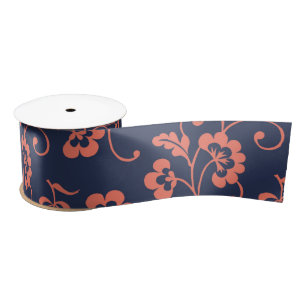 Ruban En Satin Fleurs glamour marine corail