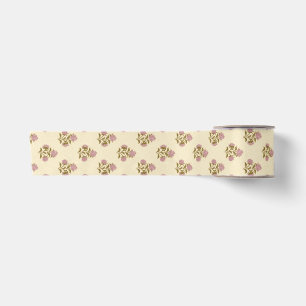 Ruban En Satin Fleurs Héritées - Mauve Pâle Rose et Jaune Doux