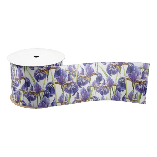 Ruban En Satin Fleurs Iris Violettes (Bobine)
