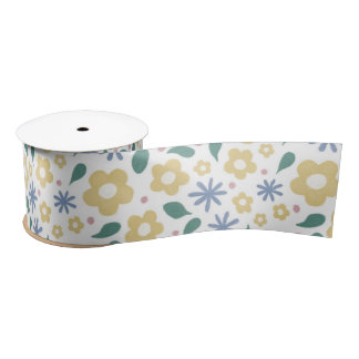 Ruban En Satin Fleurs jaunes et bleues esquissées