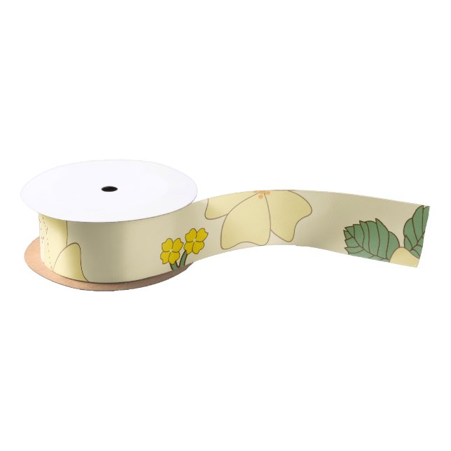 Ruban En Satin Fleurs Jaunes, Motif Floral, Motif De Fleurs (Bobine)