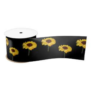 Ruban En Satin Fleurs jaunes sur le noir