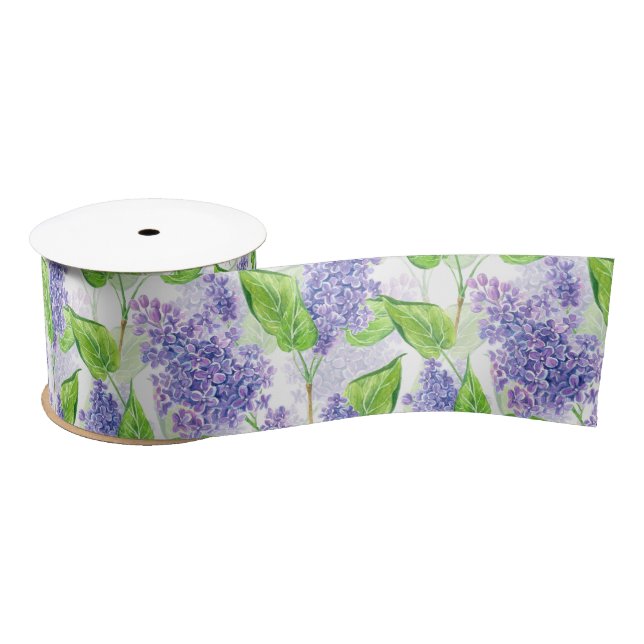 Ruban En Satin Fleurs lilas aquarelles (Bobine)
