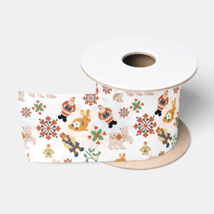 Ruban En Satin Fleurs mignonnes Motif de Noël avec Père Noël