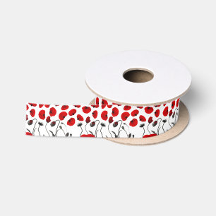 Ruban En Satin Fleurs modernes et pétales noirs et rouges