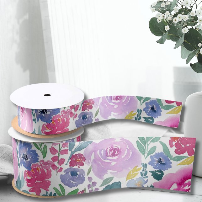 Ruban En Satin Fleurs pastel à l'aquarelle (Créateur téléchargé)