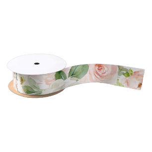 Ruban En Satin Fleurs rose aquarelle Fleurs épanouies rougissante