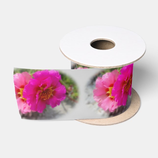 Ruban En Satin Fleurs roses au soleil (Bobine)
