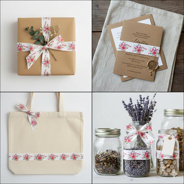 Ruban En Satin Fleurs roses et motif de libellules (Créateur téléchargé)