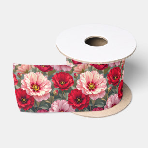 Ruban En Satin Fleurs roses, rouges et mauves