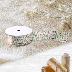 Ruban En Satin Fleurs sauvages aquarelle motif coloré rustique