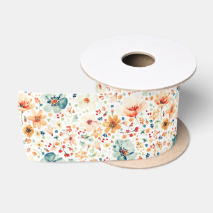 Ruban En Satin Fleurs sauvages de prairie à l'aquarelle Élégant a