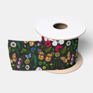 Ruban En Satin Fleurs sauvages et papillons 2