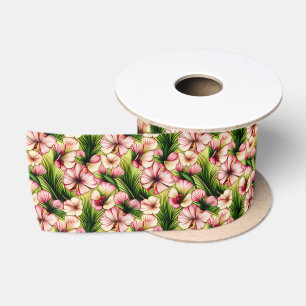 Ruban En Satin Fleurs tropicales abstraites