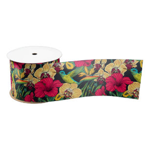 Ruban En Satin Fleurs tropicales et colibri - Botanica d'été