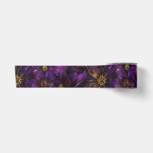 Ruban En Satin Fleurs violettes et dorées