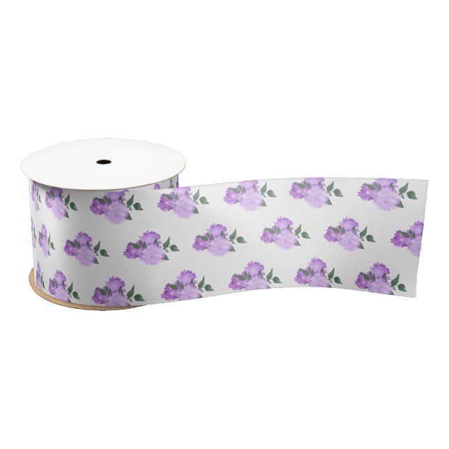 Ruban En Satin Fleurs violettes et Motif de verdure (Bobine)
