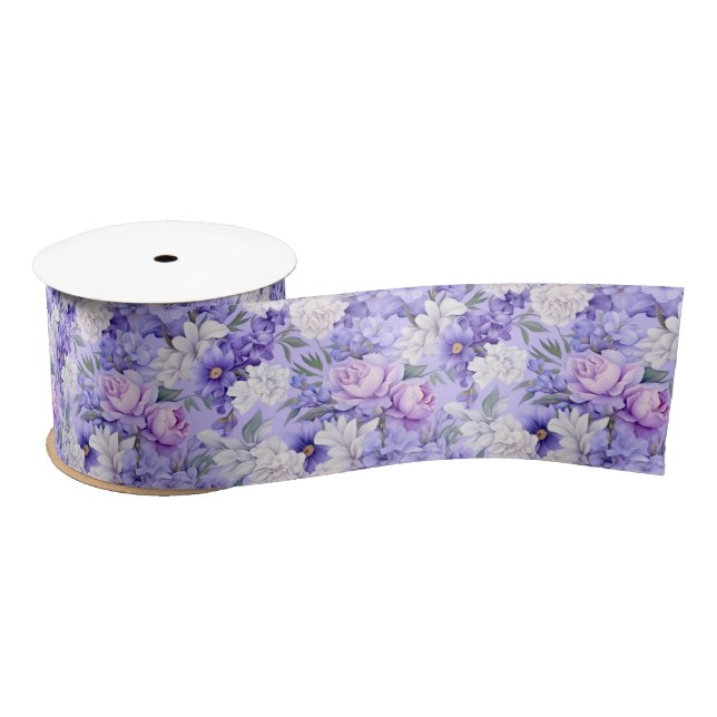 Ruban En Satin Fleurs violettes romantiques (Bobine)