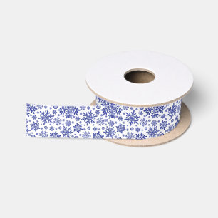 Ruban En Satin Flocon de neige élégant de minuit (Blanc)