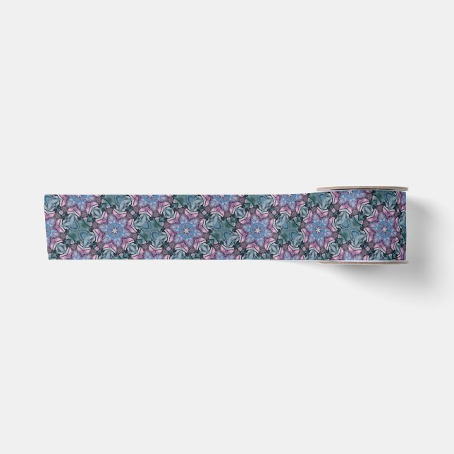 Ruban En Satin Flocon de neige floral rose bleu vert (Devant)