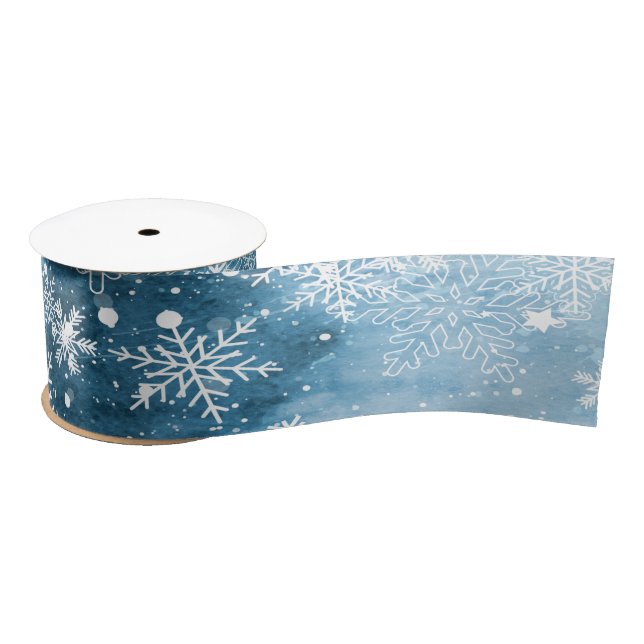 Ruban En Satin Flocons de neige,Bleu,Noël (Bobine)