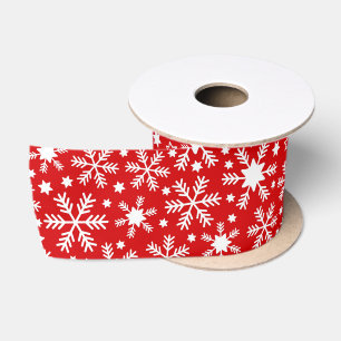 Ruban En Satin Flocons de neige de Noël sur fond rouge