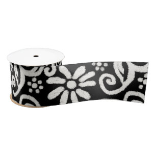 Ruban En Satin Floral noir blanc & Fleurs Motif de fleurs