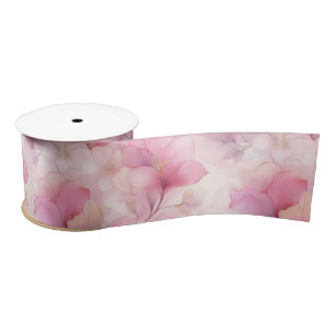 Ruban En Satin Floral rose et blanc rêve