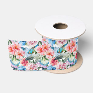 Ruban En Satin Flore Fleurs de feuillage Vert Bleu