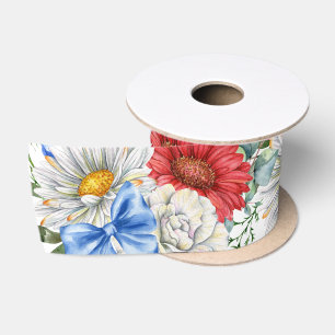 Ruban En Satin Flore rouge blanc et bleu