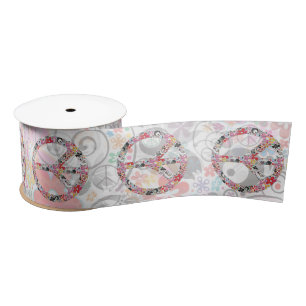Ruban En Satin FLOWER POWER SIGNE DE PAIX I + votre arrière - pla