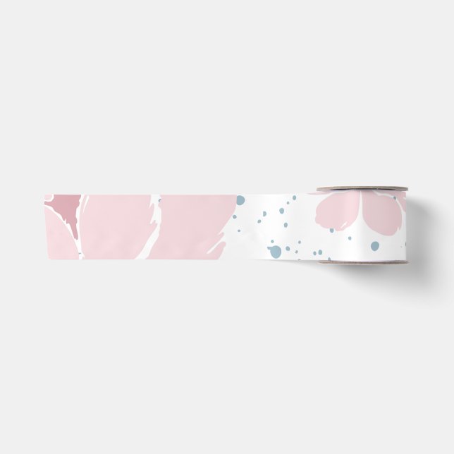 Ruban En Satin Fond blanc avec fleurs roses pastel (Devant)