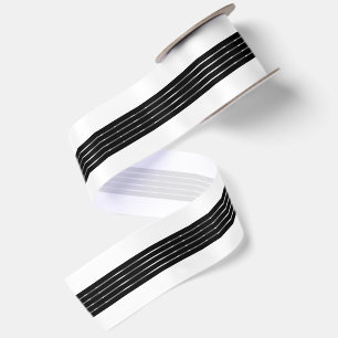 Ruban En Satin Fond blanc et noir avec des bandes argentées brill
