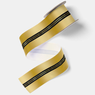Ruban En Satin Fond noir et or avec accent de rayures brillantes