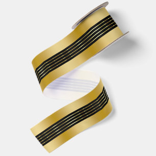 Ruban En Satin Fond noir et or avec accent de rayures brillantes
