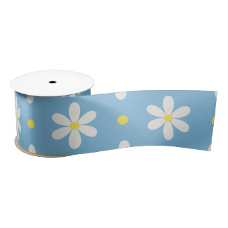 Ruban En Satin Fond personnalisé à motif de pâquerettes blanches