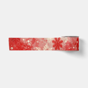 Ruban En Satin Fond rouge festif avec des flocons de neige blancs