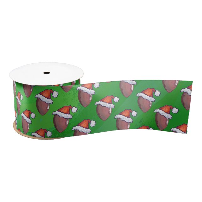 Ruban En Satin Football de Santa Hat sur Vert (Bobine)