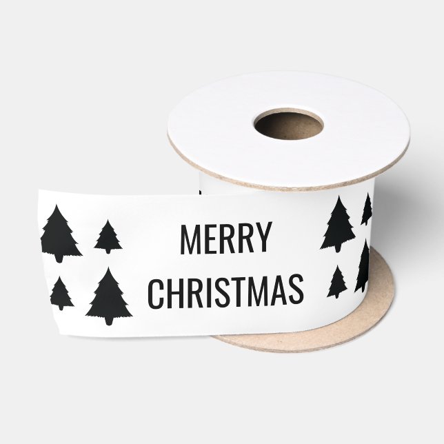 Ruban En Satin Formes d'arbre noir avec texte Joyeux Noël (Bobine)