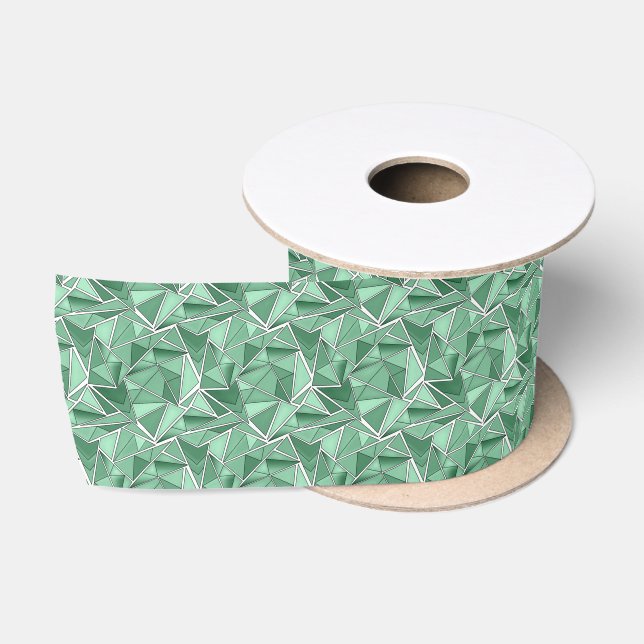 Ruban En Satin Formes géométriques motif vert abstrait  (Bobine)
