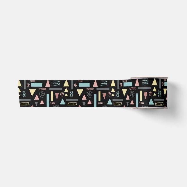 Ruban En Satin Formes géométriques noir motif (Devant)