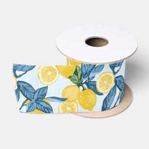 Ruban En Satin Fraîche de citron jaune sur Arrière - plan bleu