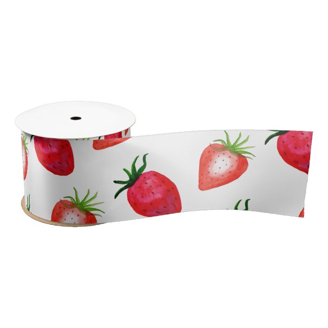 Ruban En Satin Fraises d'aquarelle (Bobine)
