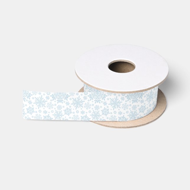 Ruban En Satin Frost Élégant Flocon de Neige Bleu (Blanc) (Bobine)