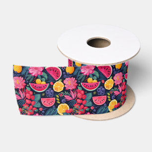 Ruban En Satin Fruits et fleurs tropicaux