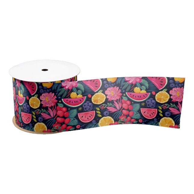 Ruban En Satin Fruits et fleurs tropicaux (Bobine)