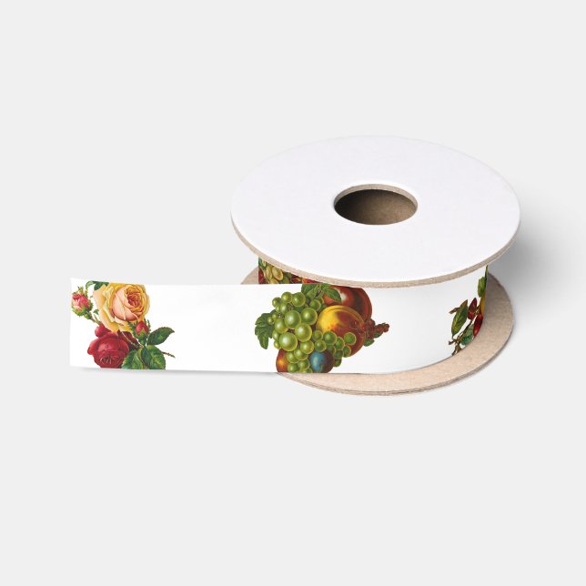 Ruban En Satin Fruits et fleurs vintages (Bobine)
